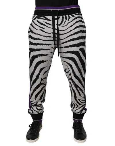 Dolce & Gabbana Black White Zebra Men Jogger Sweatmen's Men's Pants In Multi