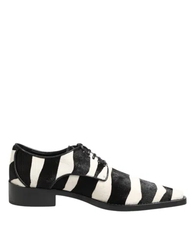 Dolce & Gabbana Black White Zebra Pony Fur Dress Men's Shoes In Multi