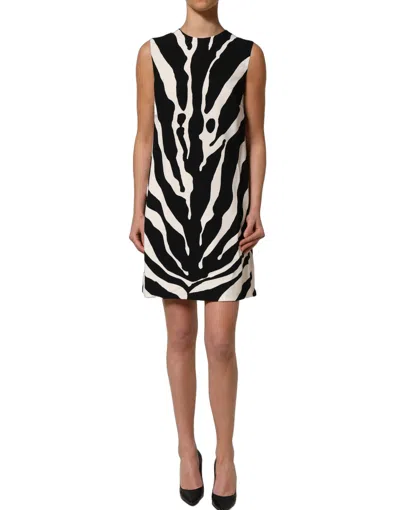 Pre-owned Dolce & Gabbana Black White Zebra Print Viscose Mini Women's Dress ()