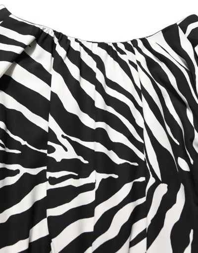 Dolce & Gabbana Black White Zebra Ruched Silk Mini Dress