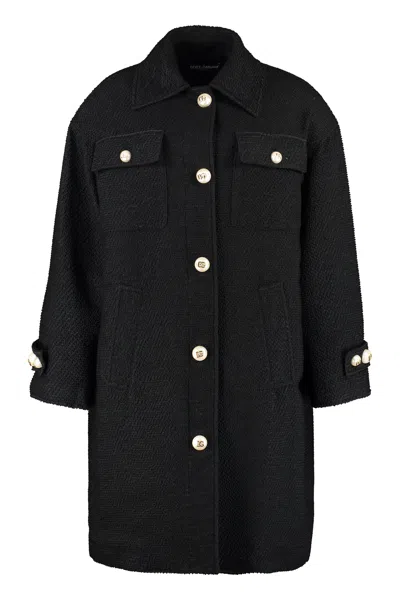 Dolce & Gabbana Black Wide-fit Jacket With Pearly Buttons And Quilted Padding