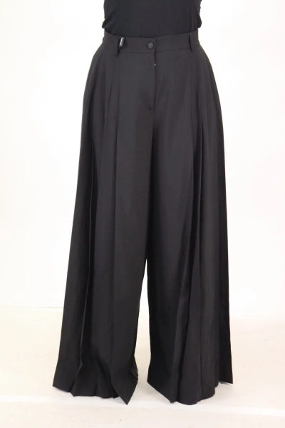 Dolce & Gabbana Black Wide Leg High Waist Women Wool Pants