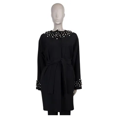 Pre-owned Dolce & Gabbana Black Wool 2007 Crystal & Beads Coat Jacket 42 M