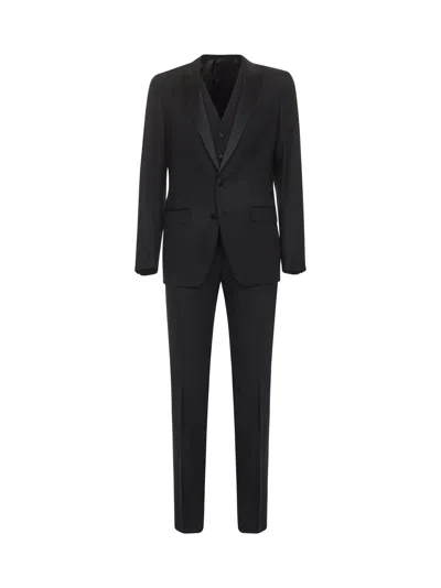 DOLCE & GABBANA BLACK WOOL AND SILK THREE-PIECE MARTINI TUXEDO SUIT