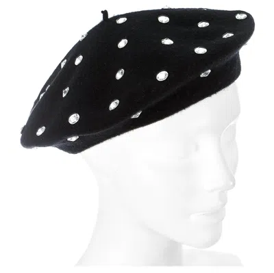 Pre-owned Dolce & Gabbana Black Wool Beret With Crystals, A/w 2000