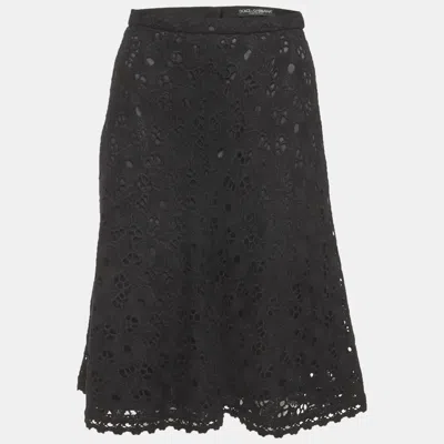 Pre-owned Dolce & Gabbana Black Wool Blend Lace Mini Skirt S