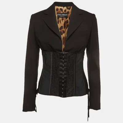 Pre-owned Dolce & Gabbana Black Wool Blend Lace Trim Bustier Jacket M
