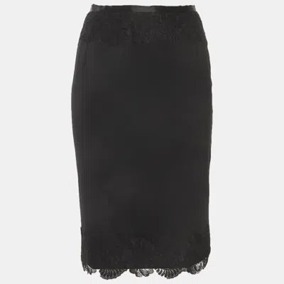 Pre-owned Dolce & Gabbana Black Wool Blend Lace Trim Pencil Skirt S