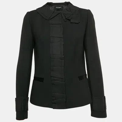 Pre-owned Dolce & Gabbana Black Wool Blend Ruffle Jacket M