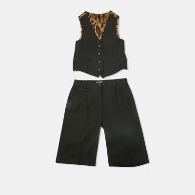 Pre-owned Dolce & Gabbana Black Wool Blend Vest & Tailored Pants Set 7/8 Yrs