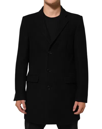 Pre-owned Dolce & Gabbana Black Wool Buttoned Men Trench Coat Men's Jacket ()