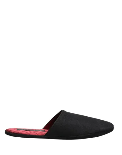 Dolce & Gabbana Black Wool Cashmere Red Quilted Slippers Shoes