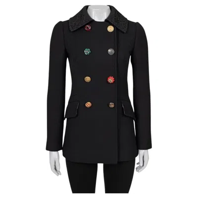 Pre-owned Dolce & Gabbana Black Wool Coat With Crystal Buttons Sz.38/xs