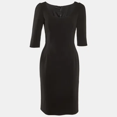 Pre-owned Dolce & Gabbana Black Wool Crepe Paneled Midi Dress M