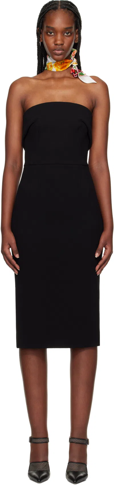 Dolce & Gabbana Black Wool Crêpe Strapless Midi Dress In N0000 Nero