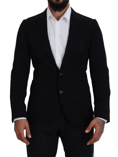 Dolce & Gabbana Black Wool Crown Slim Fit Jacket Men's Blazer