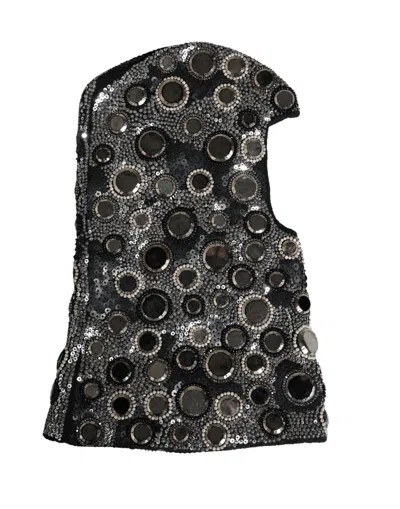Dolce & Gabbana Black Wool Crystal Embellished Balaclava Women's Hat