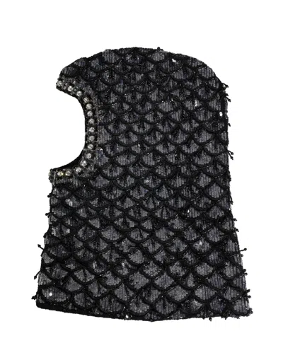 Dolce & Gabbana Black Wool Crystal Embellished Balaclava Women's Hat