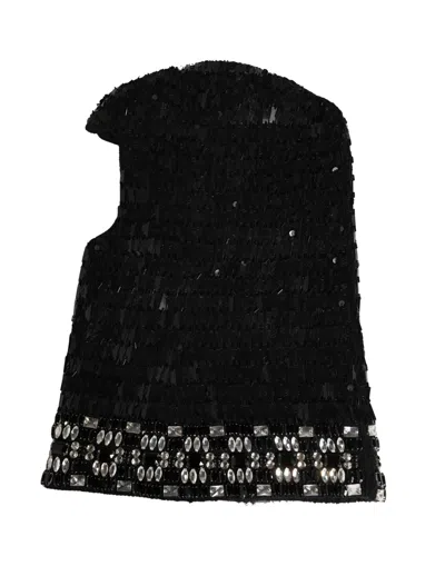 Dolce & Gabbana Black Wool Crystal Embellished Balaclava Women's Hat
