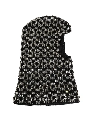 Dolce & Gabbana Black Wool Crystal Embellished Balaclava Women's Hat