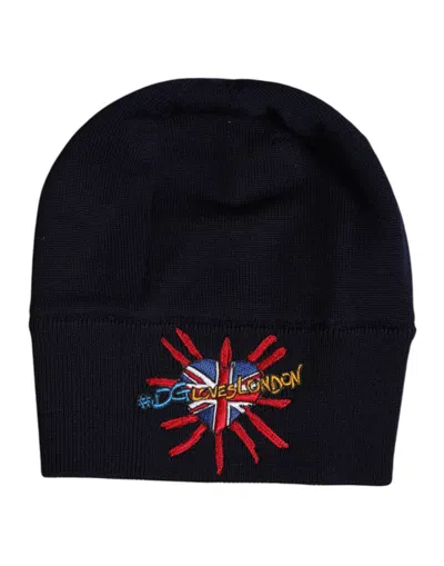Pre-owned Dolce & Gabbana Black Wool #dgloveslondon Winter Beanie Men's Hat ()