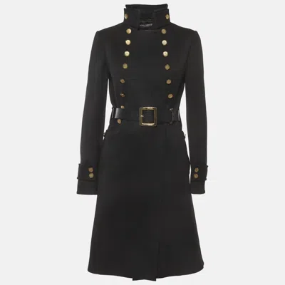Pre-owned Dolce & Gabbana Black Wool Double Breasted Long Coat S
