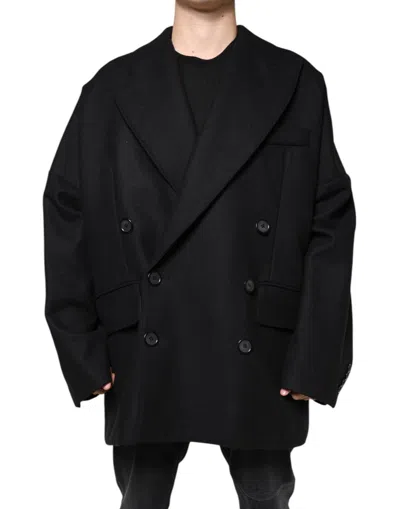 Dolce & Gabbana Wool Double Breasted Mens Coat Jacket In Black