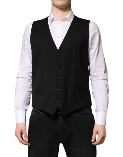 Dolce & Gabbana Black Wool Single Breasted Waistcoat Vest