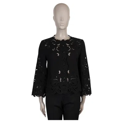 Pre-owned Dolce & Gabbana Black Wool Floral Embroidered Lace Jacket 40 S