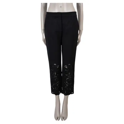Pre-owned Dolce & Gabbana Black Wool Floral Embroidered Lace Pants 40 S