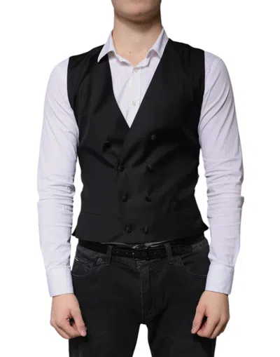 Dolce & Gabbana Black Wool Formal Dress Men Waistcoat Men's Vest