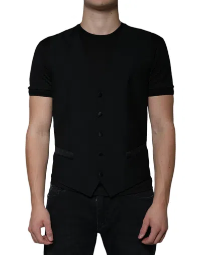 Dolce & Gabbana Wool Blend Formal Waistcoat Men In Black
