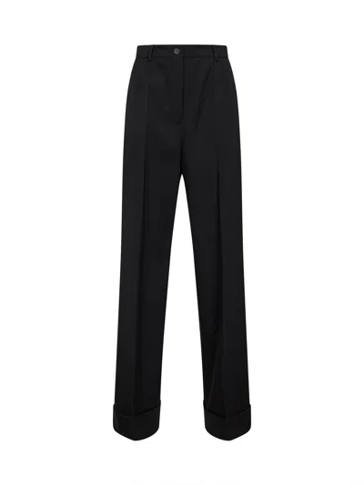 Dolce & Gabbana Black Wool Gabardine Straight Trousers In Multi