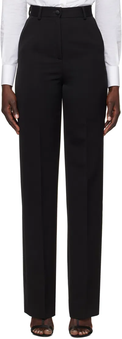 Dolce & Gabbana Black Wool Gabardine Tuxedo Trousers In N0000 Nero