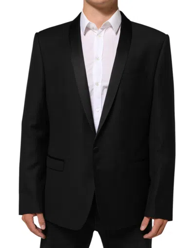 Dolce & Gabbana Black Wool Gold 1 Button Men Suit Blazer