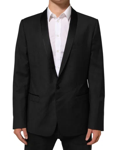 DOLCE & GABBANA BLACK WOOL GOLD 1 BUTTON SUIT COAT BLAZER