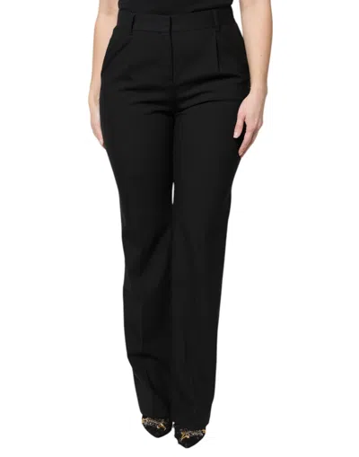 Dolce & Gabbana Black Wool High Waist Boot Cut Dress Women's Pants