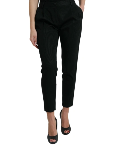 DOLCE & GABBANA BLACK WOOL HIGH WAIST CROPPED TAPERED PANTS