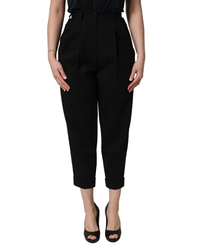 Dolce & Gabbana Black Wool High Waist Cropped Trouser Pants