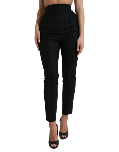 DOLCE & GABBANA BLACK WOOL HIGH WAIST TAPERED PANTS