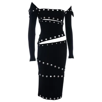 Pre-owned Dolce & Gabbana Black Wool Jersey Dress With Silver Press Studs, Fw 2003