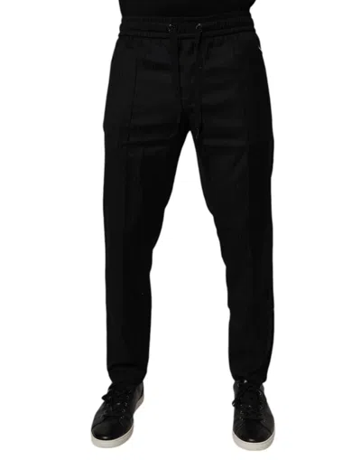 DOLCE & GABBANA DOLCE & GABBANA BLACK WOOL JOGGER JOGGING MEN'S PANTS