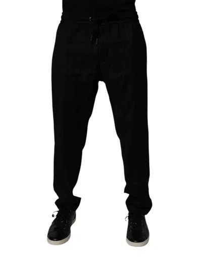 Pre-owned Dolce & Gabbana Black Wool Jogger Sweatmen's Men's Pants ()