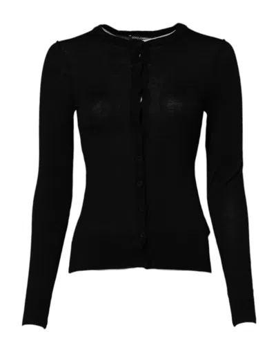 Dolce & Gabbana Black Wool Knit Crew Neck Cardigan Women's Sweater