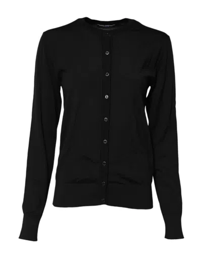 Dolce & Gabbana Black Wool Knit Round Neck Cardigan Women's Sweater