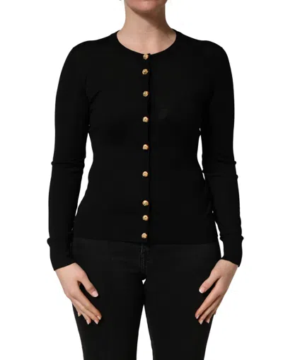 Pre-owned Dolce & Gabbana Black Wool Knitted Button Front Cardigan Women's Sweater ()