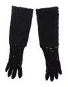 Dolce & Gabbana Black Lace Wool Lambskin Fur Elbow Gloves