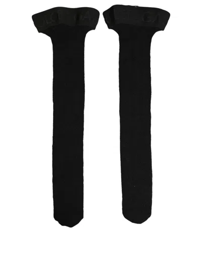 Dolce & Gabbana Black Wool Logo Calf Long Women Accessory Socks