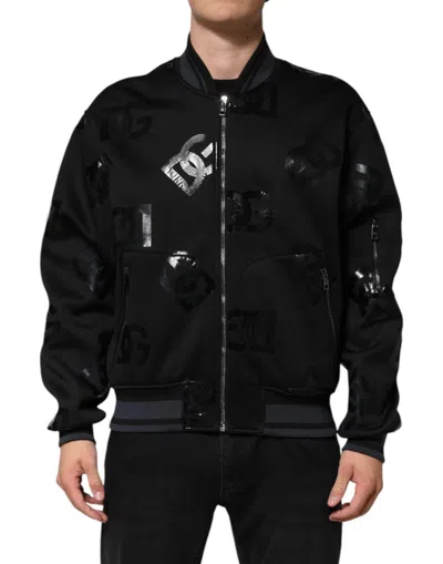 Dolce & Gabbana Black Wool Logo Dg Mania Men Bomber Jacket
