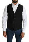 Dolce & Gabbana Black Wool Men Formal Waistcoat Vest In Black